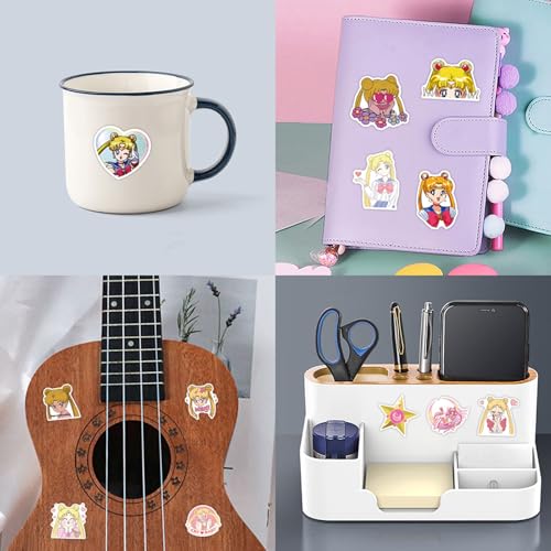 50pcs Sailor Anime Moon Stickers for Water Bottle, Waterproof Vinyl Decal for Adult Teen Laptop Skateboard Phone Travel Case Bike Guitar Computer Helmet (red)