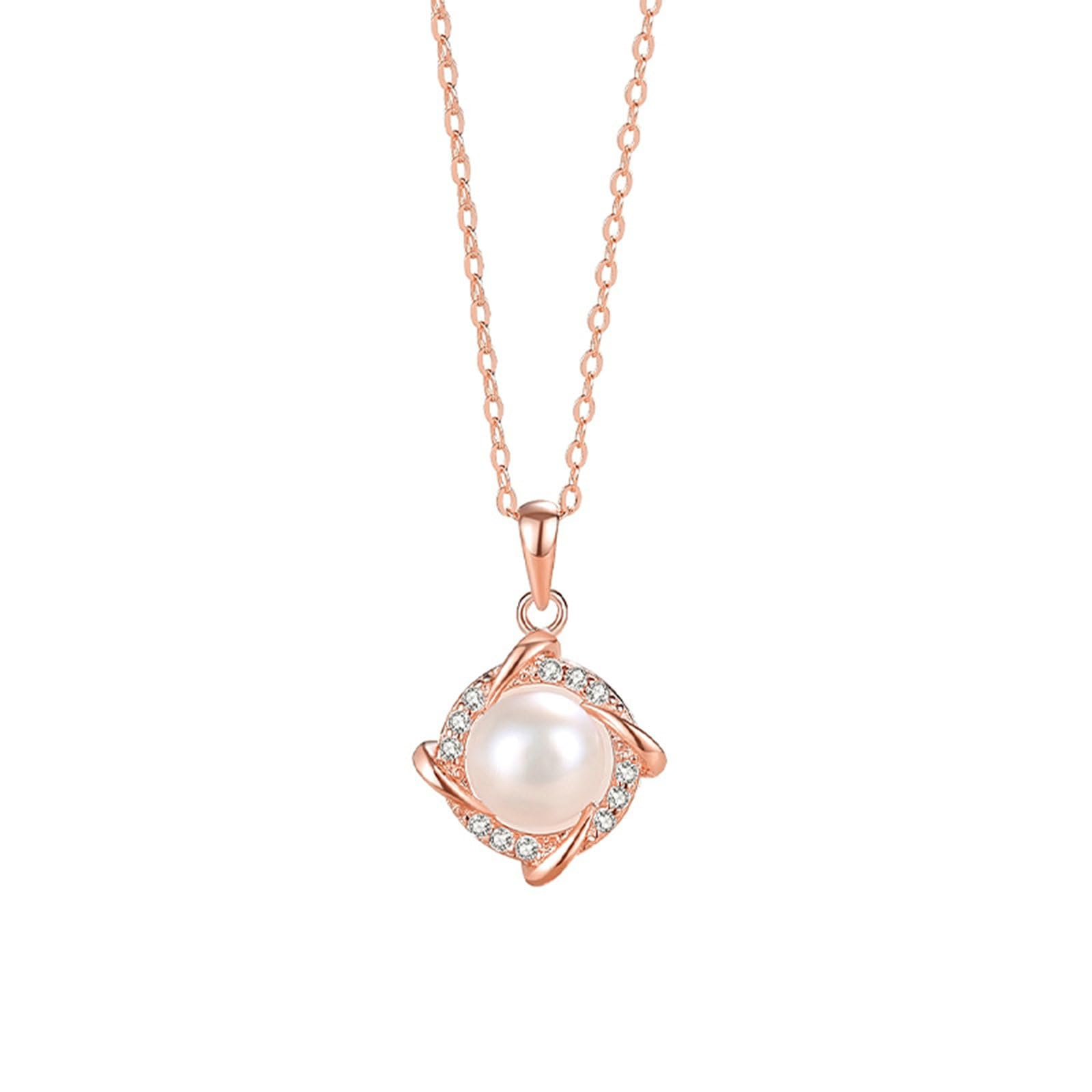 Collar de oro rosa de 9/14/18 quilates para mujer, collares con colgante minimalista, molino de viento con perlas y collares de moissanita, 40 + 5 cm