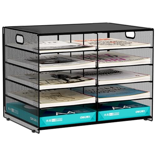 EasyPAG 10 Compartiments Métal Corbeilles à Courrier A4 Banette de Rangement Bureau Porte Revue Organisateur de Magazine Range Document Bannette Papier,Noir