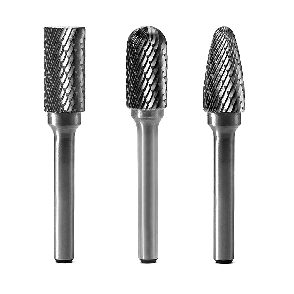 YUFUTOL Tungsten Carbide Burr 3pcs 1/4" Shank Double Cut Rotary File Cutting Burrs Die Grinder Bits for Steel,Metal Carving, Polishing,Engraving,Drilling