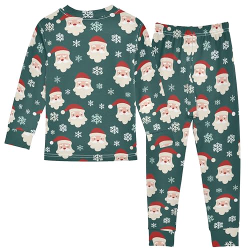 Fustylead Christmas Cute Santa and Snowflakes Cotton Pajamas 2-Piece Long Sleeve Sleepwear Matching Set2