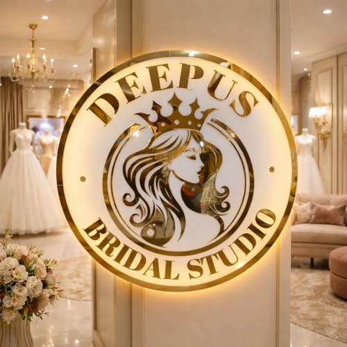 Image of DON'T JUDGE ME Custom backlit business logo sign, Round acrylic logo sign for office, Shop, Bakery, Sallon, Spa, Beauty Parlour Etc. Wall Decor | Round Shape | Colour :- Gold And White| Material:- Acrylic ,Size- 16 Inches Diameter