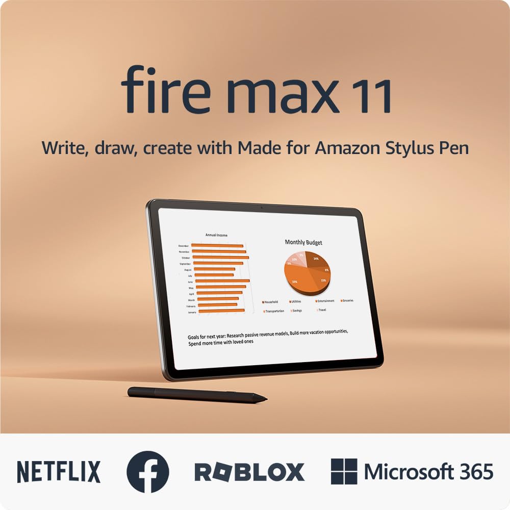 Amazon Fire Max 11 tablet and Stylus Pen bundle, handwrite notes or doodle ideas anywhere, 64 GB, Gray