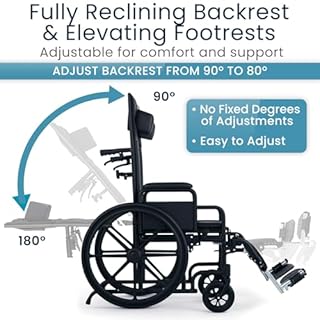 Vive Mobility Reclining Wheelchair with Elevating Leg Rests - Heavy Duty Recliner Wheel Chair for Seniors & Adults - Wide 20" Seat, up to 300lbs - High Back, Leg & Head Support - Comfortable Headrest