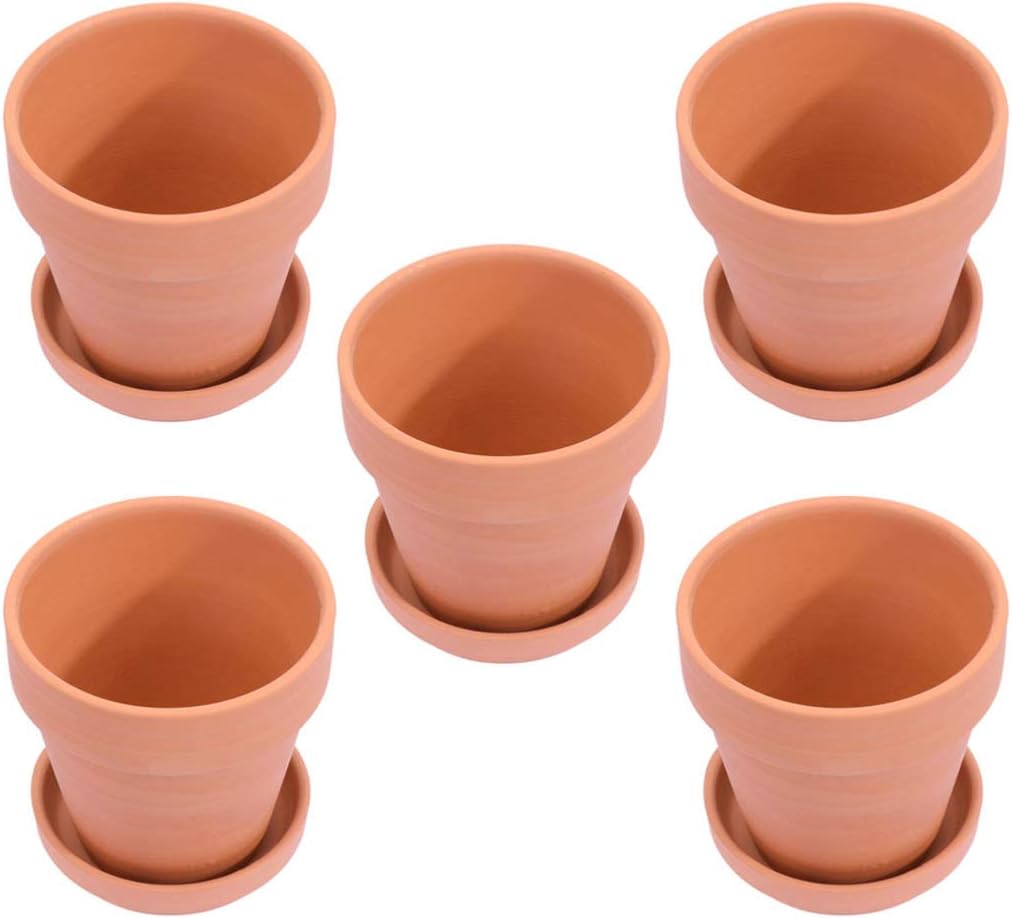 5sets Red Pottery Plant Pots Terracotta Planters with Base for Succulents Cacti and Herbs Smooth Texture for Home Decor and Gardening Projects