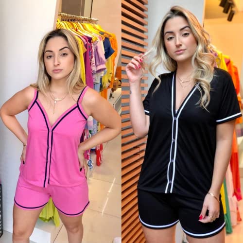 Kit 2 Pijamas feminino aberto com botões, Pijama americano e Pijama Alcinha, ideal para gestação, am