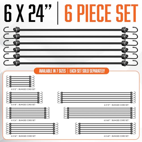 Image of 24 Inch Bungee Cords with Hooks - 6Pcs Bungie Set Heavy Duty Outdoor