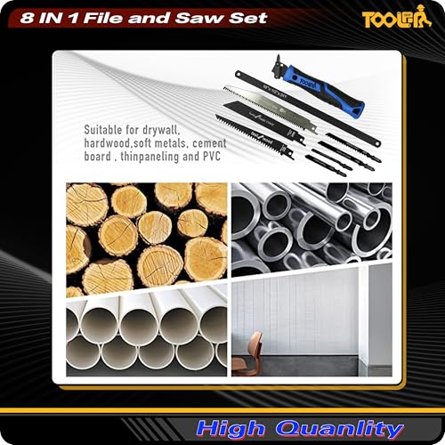 Image of 8-In-1 Multi Blades Hand Saw, Drywall Cutter. Hacksaw. Long Blade, Jab Saw, For Cutting Drywall, Sheetrock, Wood, Metel, Plastic, Plywood. Blade Quick Change Mechanism. Blue Handle