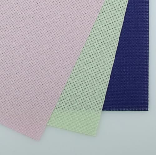 Image of KCS 3 pc of 15 inch x 18 inch(38cmx45cm) Counted Cross Stitch Cotton Aida Cloth Needlework Rolled Fabric Box,18CT,Royal Blue+Light Green+Pink