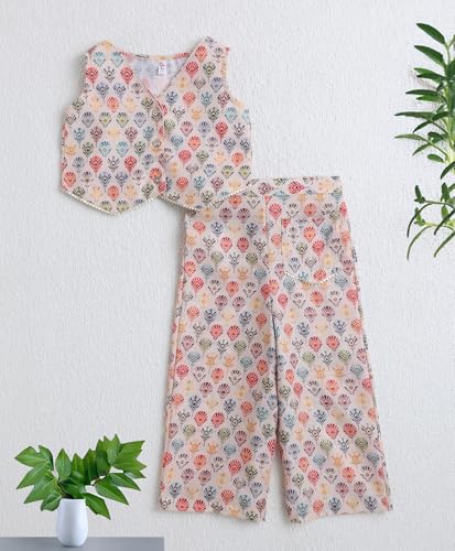 Image of The Magic Wand Woven Digital Printed Co-ord Set For Kids Girls, Sleeveless Top With Palazzo Pant Two-Piece Western Stylish Clothing Set For Festivals