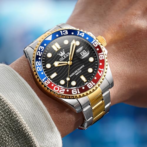 Image of OLEVS Watch Men Luxury Big Face Dress Easy Read Mens Watches with Date Waterproof Luminous Stainless Steel Watches for Men Business Fashion Analog Quartz Men's Wrist Watches Rotatable Bezel Men Watch