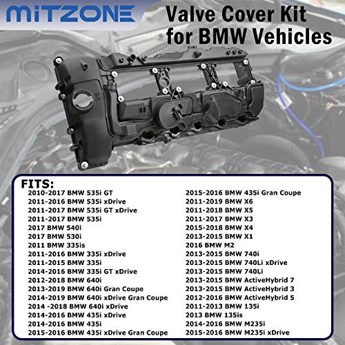 Mitzone N55 Engine Valve Cover With Gasket Bolts Kit & Oil Cap For Bmw 2010-2017 335I 535I 2011-2019 X5 X3 X6 2013-2015 740I 740Li 3.0L Part# 11127570292 #TOP2
