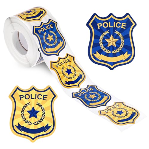 Hoowen 600 Pcs Police Badge Stickers 2 Colors Police Badge Name Tag Stickers Roll Paper Decals for Birthday Cops Party Decorations Educational Arts and Crafts Gifts for Women & Men