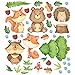 Kreative Feder WANDAUFKLEBER FRÖHLICHE WALDTIERE Kinderzimmer Deko Wandtattoo selbstklebend bunt unisex Fuchs Bär Igel Eule Himbeeren Wald Baum Laub Pilz Blumen Tannenbaum (XL)