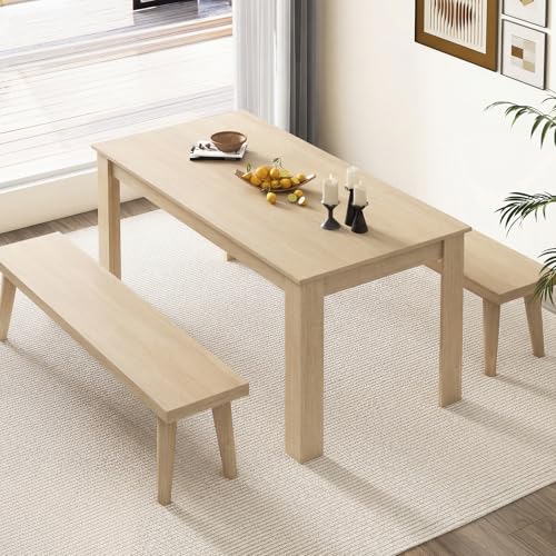 Giantex Dining Table for 4-6, 63" L Large Farmhouse Kitchen Table, Wooden Rectangular Dinner Table for Living Dining Room, Home Office, Dinette, 330LBS Capacity, Natural