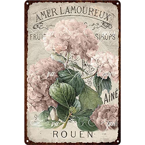 Demiawaking Targa in Metallo Vintage Antiruggine Poster da Parete Fiori Pittura in Ferro Quadri Vintage Targhe Metallo Decorative per Camera da Letto,Soggiorno,Ristorante, Bar 20x30cm (D)