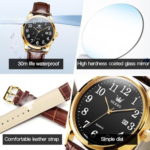 Image of Thin Men's Watch With Blue /White /Black Dial, Leather Band in Black /Yellow /Brown, Simple Business Style, Date Display, Waterproof Quartz Casual Timepiece