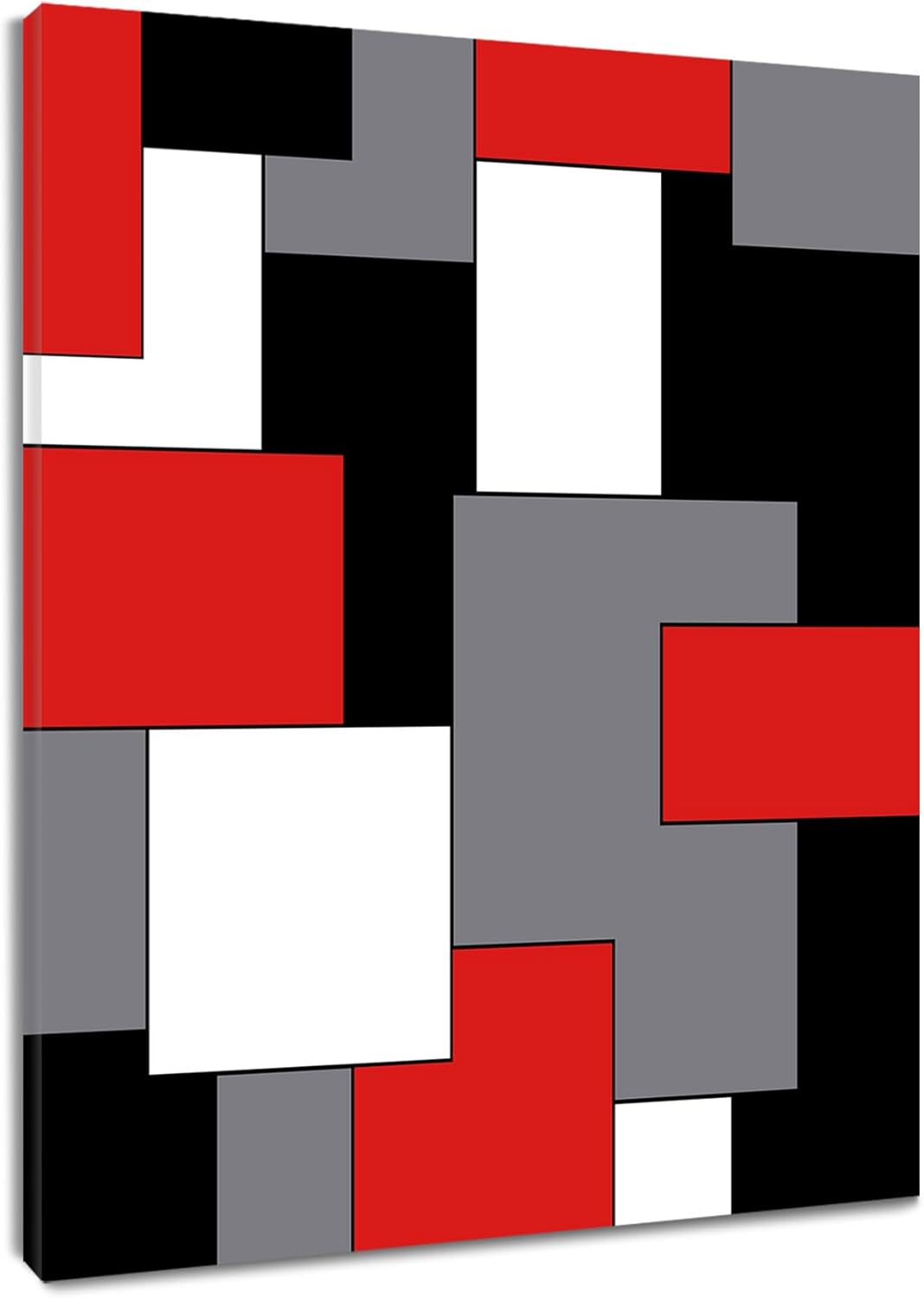 LB Modern Geometric Wall Art Red and Gray Geometry Pattern Minimalist Canvas Wall Art Black and White Abstract Wall Art Decor for Living Room Bedroom Bathroom Office Framed Ready to Hang 20L x 16W