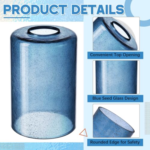 Image of Teenyyou 6 Pcs Blue Bubble Seeded Glass Shade Replacements for Pendant Light Fixtures Glass Lamp Shade Cover, 1-5 /8 Inch Fitter E26 Base, 4 inchw x 6 inchh, Replacement Lamp Globe for Chandelier Wall Sconce
