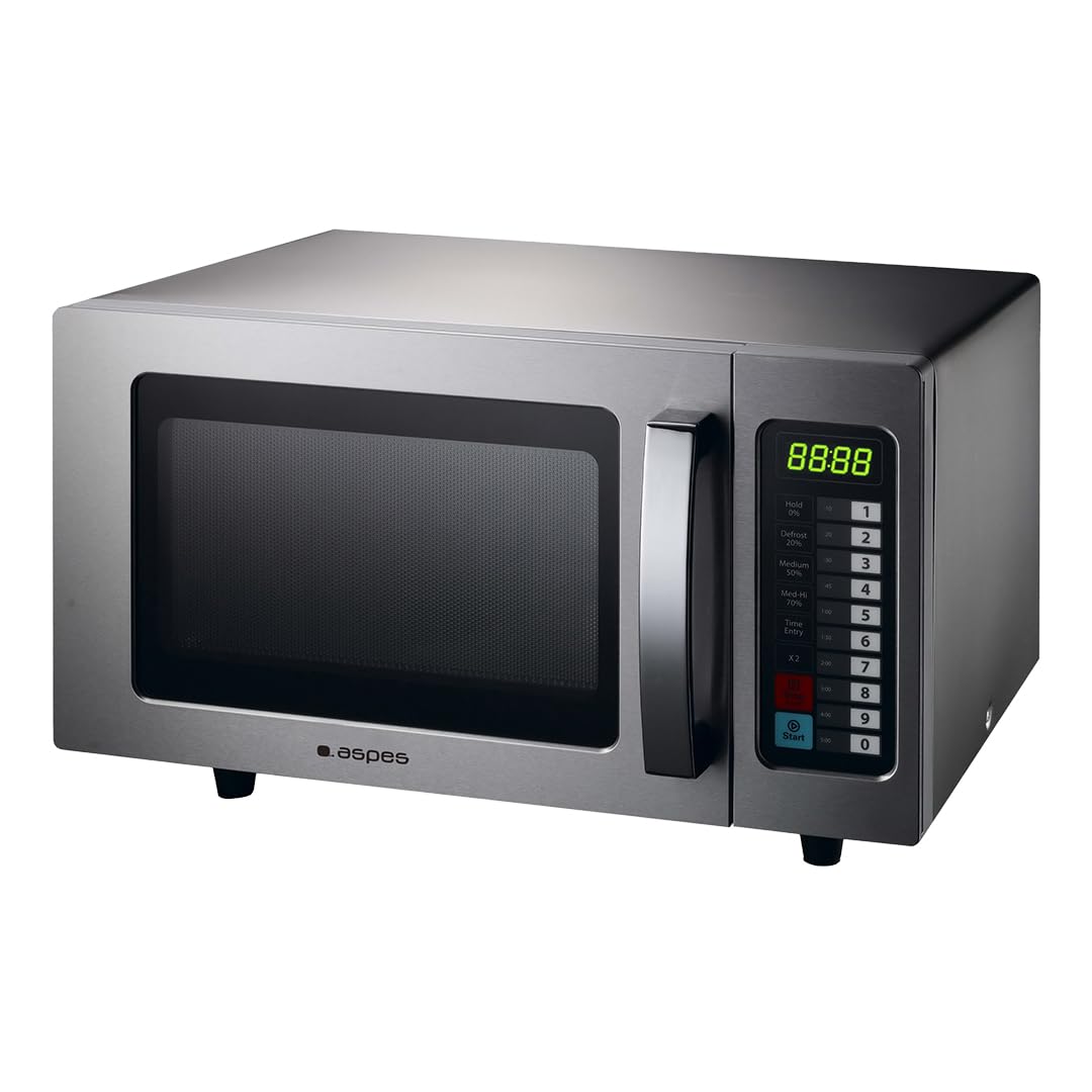 Aspes Microondas Básico 25 Litros Libre Instalación, Inox AMWH2510001MD. 1000W, 4 Programas, Control Electrónico, Modo Descongelación, Cavidad Acero Inoxidable, Fácil Limpieza, Temporizador 60min