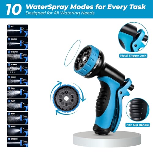 Image of Expandable Telescopic Garden Hose 75FT with 10 Spray Patterns Nozzle |Flexible Water Hose Pipe with 3 /4 Inch & 1 /2 Inch Fittings, Brass Connectors, Leak Proof & Kink Free for Car Washing |Black&Blue