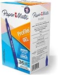 Paper Mate Gel Pen, Profile Retractable Pen, Medium Point (0.7 mm), Blue, 36 Count