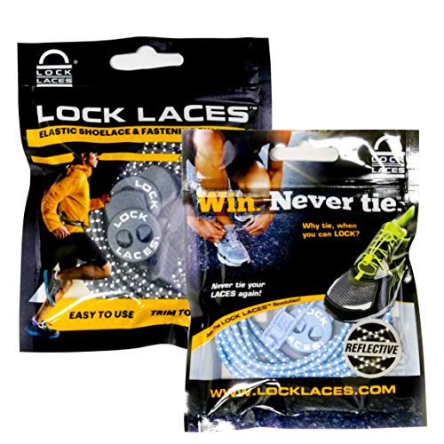 Lock Laces Reflective 2-Pack (Elastic No Tie Shoelaces) (Storm Gray-Winter Blue)