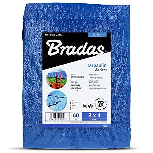 BRADAS® Super Stark Abdeckplane 3 x 4 m Blau 60g/m² Plane | Gewebeplane Schutzplane Bootsplane mit Ösen | Abdeckung für Pool Gartenmöbel Trampolin Auto Wasserdicht Reißfest Wasserfest UV-Stabilisiert