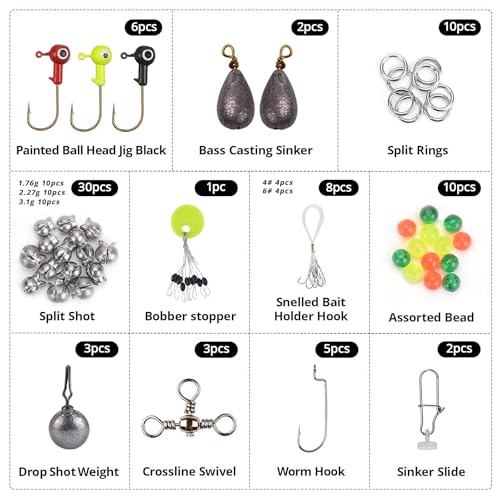 MadBite Freshwater Terminal Tackle Kits, 181 pcs, Fishing Hooks, Fishing Accessory Gear, Fishing Tackle, Fishing Weights & Sinkers, Jig Hooks, Floats and Bobbers - Thumbnail 4
