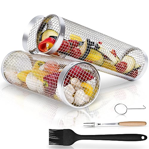 Modaura 2PCS Rolling Grill Baskets for Outdoor...
