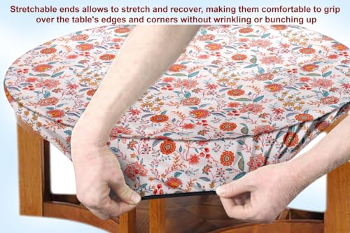 Image of The Furnishing Tree Elastic Cotton Round Center Table Cover 24x24 in Inches Floral Multicolor on offwhite Base
