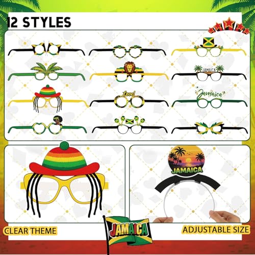 Image of Kenning 36 Pcs Jamaica Party Decorations 12 Beaded Necklaces 12 Headbands 12 Reggae Theme Paper Eyeglasses Prop Accessories Tiaras for Jamaican Festival Reggae Birthday Decor Flag Party Supplies