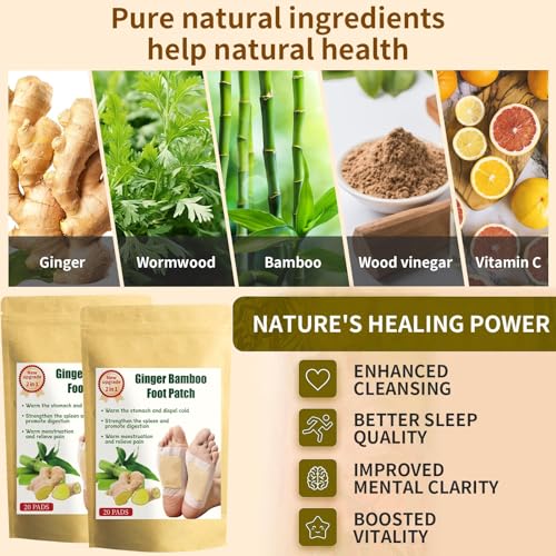 Image of CHADUO Cleansing Foot Pads Natural Cleansing Foot Pads Ginger Wormwood Patches-Improves Sleep and Supports Body Cleansing-40PCS 姜草足贴 脚贴 天然清洁