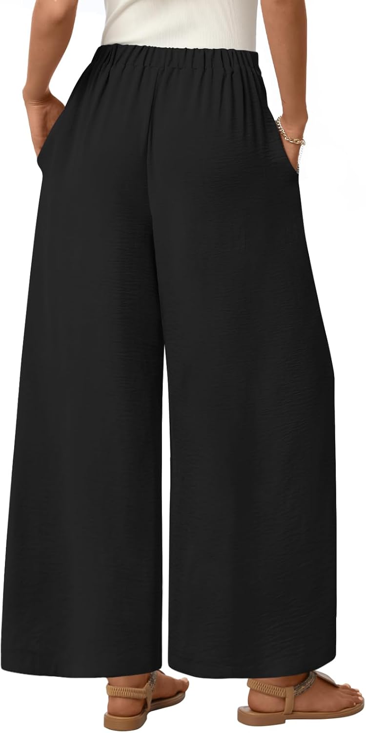 Anyhold Womens Wide Leg Lounge Pants Loose High Waisted Pants Drawstring Casual Work Palazzo Trousers with Pockets - Image 3
