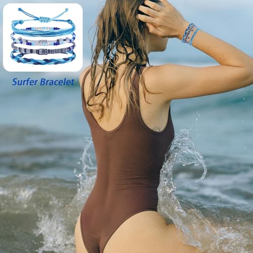 Image of Beach Summer Ankle Bracelet for Women Handmade Braided Adjustable String Anklets Waterproof Surfer Bracelet