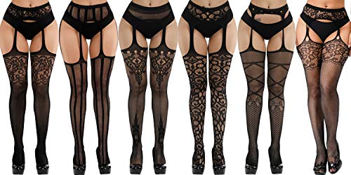 Image of Women's Floral Fishnet Stockings with Attached Garter Belt