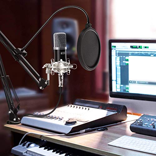 Tonor Microfono Condensatore Professionale Studio Computer PC Kit Microfonos con 3,5 mm XLR/Pop Filtro/Stand Scissor Braccio/Shock Mount per Studio di Registrazione Podcasting Broadcasting
