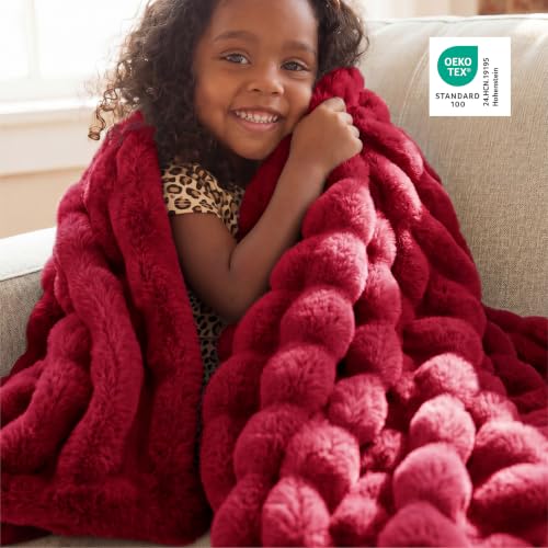 Image of Bedsure Fluffy Bubble Faux Fur Throw XL Blanket, 50 inchx70 inch, Red
