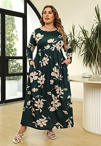 Image of Nemidor Plus Size Maxi Dress for Curvy Women Fall Casual Loose Long Sleeve Dresses with Pocket 14-26