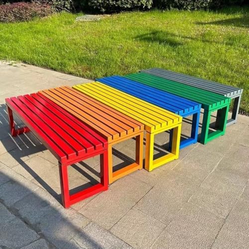 Banco de jardín sin respaldo de 47 pulgadas de metal verde H para asiento de patio y comedor exterior 5