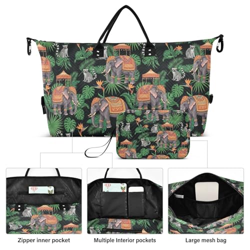 Elephant Lemur Leaves Travel Duffel Bag for Men Women with Makeup Bag Weekend Overnight Carry On Bags for Travel Yoga Gym2