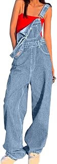 Women's Denim Overalls, Baggy Loose Fit Wide Leg Jumpsuit, 90s Vintage Style Overall with Adjustable Straps