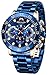 MEGALITH Montre Homme Etanche Acier Montres Grand Cadran Hommes Chronographe Bleu Montre Bracelet Analogique Lumineuses Calendrier Cadeau Élégant -Bleu