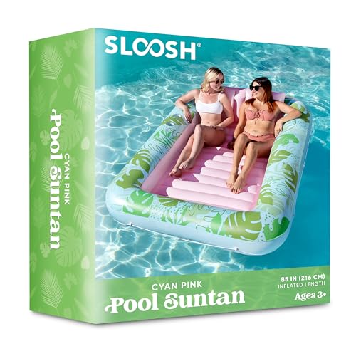 Sloosh XL Inflatable Tanning Pool Lounger Float for Adults, 85" x 57" Extra Large Suntan Tub Pool Floats Sun Tan Tub Ice Bath Tub Tanning Bed Blow up Pool Raft Lounge Floatie, XL-Cyan Pink - 7