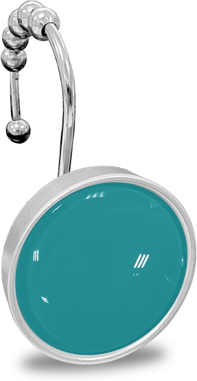 Shower Curtain Hooks Set of 12 Pure Teal Green Solid Color Crystal Glass Shower Curtain Rings for Bathroom Decorative Stainless Steel Rust Proof Roller Shower Curtain Hangers