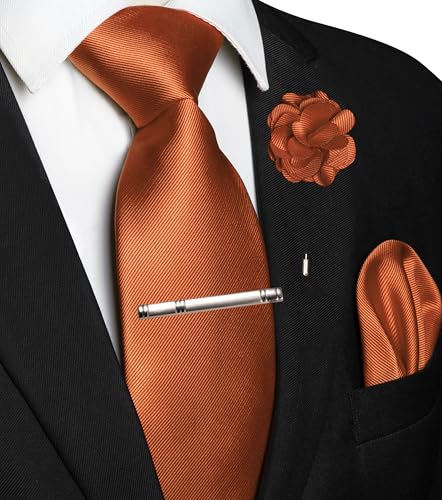Image of JEMYGINS Formal Necktie Solid Color Tie and Pocket Square with Tie Clip Lapel Pin Sets for Men 4PCS