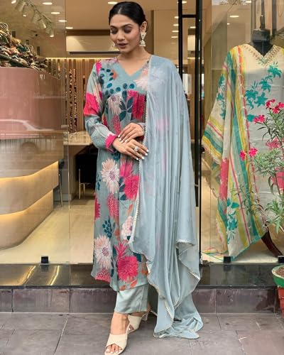 Image of ANNI DESIGNER Women's Cotton Rayon Straight Printed 3Pc Kurta Set
