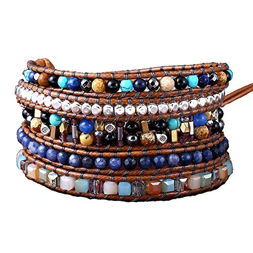 IUNIQUEEN New Creative Dazzling Natural Stone Crystal Bead Statement Bracelet Collection (Mix Stone&Gold)