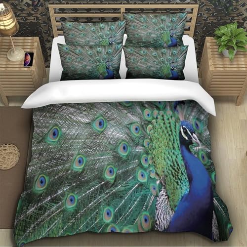 Housse de couette paon 140x200 cm en microfibre imprimée 3D