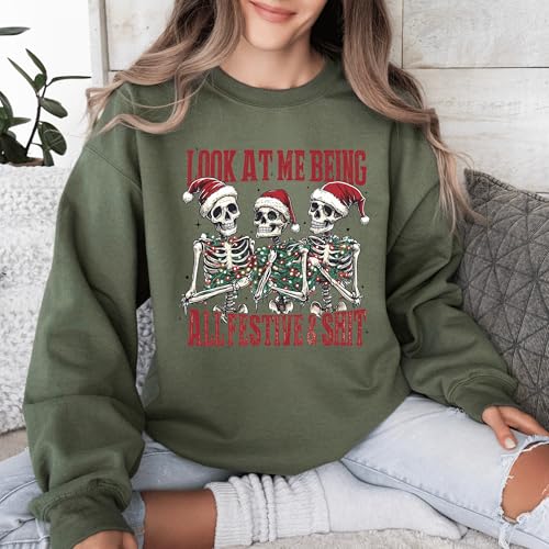 Funny Look at Me Being All Festive Christmas Sweatshirt, Xmas Funny Saying Lover Tee, Comfort Colors Skeleton Christmas Lights Hoodie, Cute Family Christmas Pajamas, Merry Christmas Crewneck2